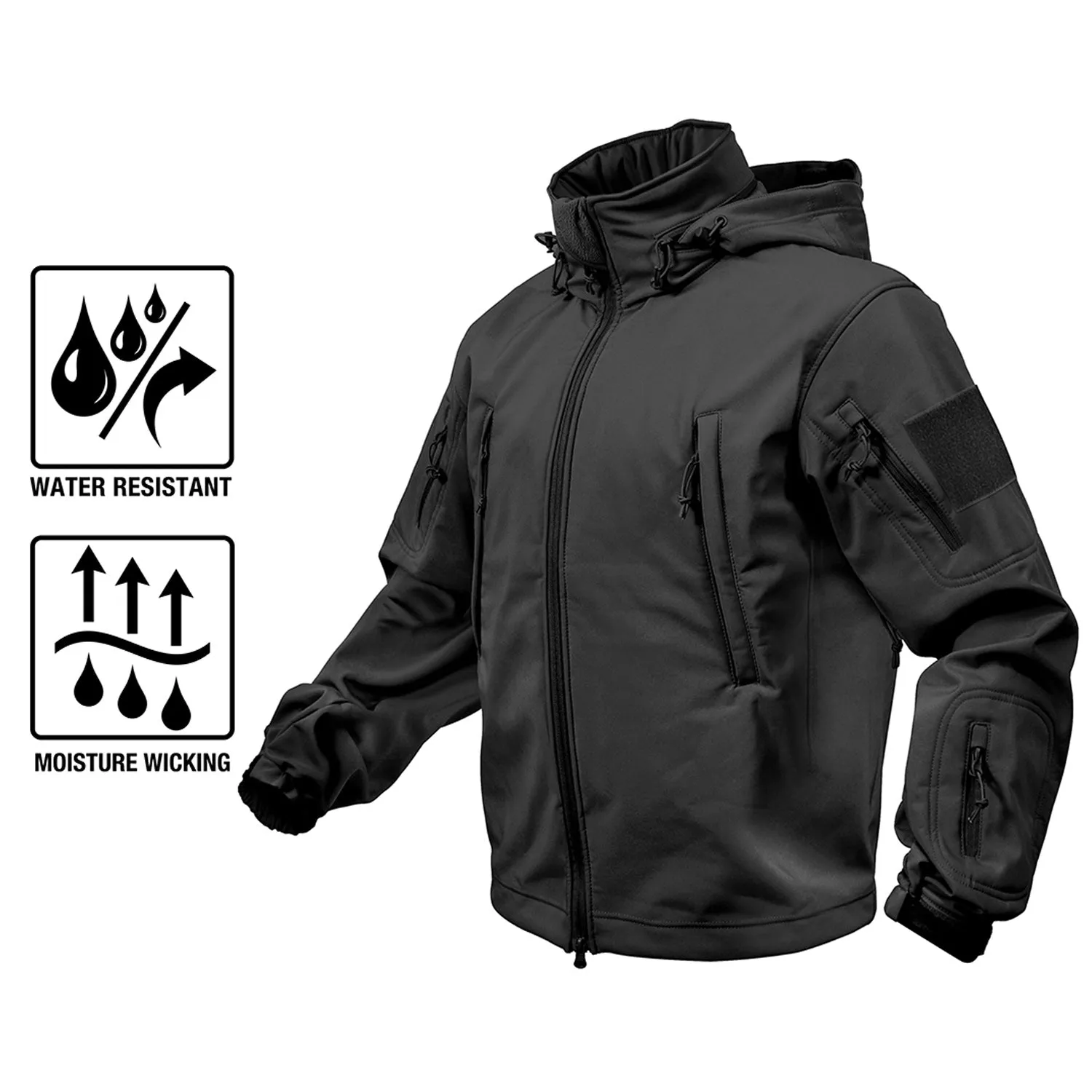 MilSpec Special Ops Tactical Softshell Jacket with Hood Black