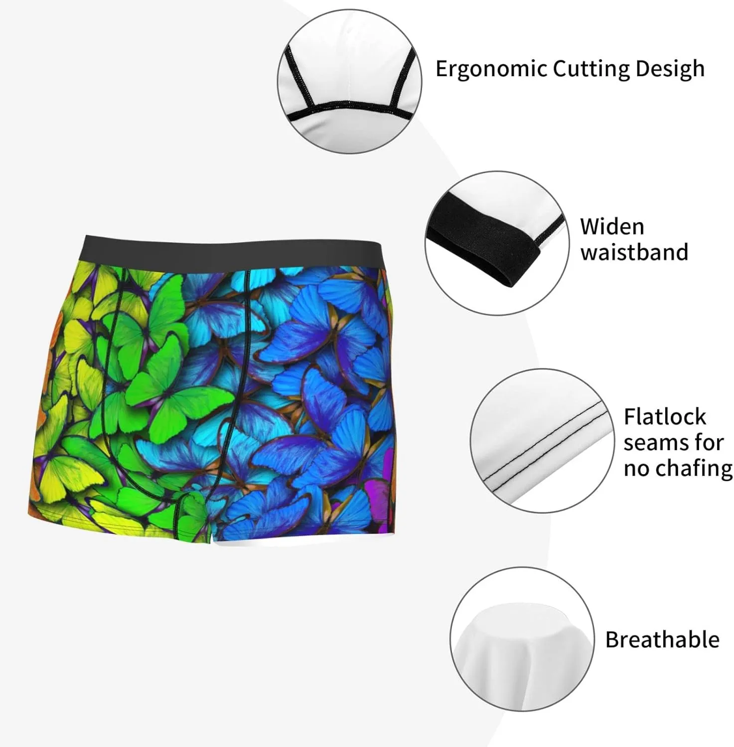Multicolored Butterflies Print Boxer Briefs For Men Breathable Underwear-