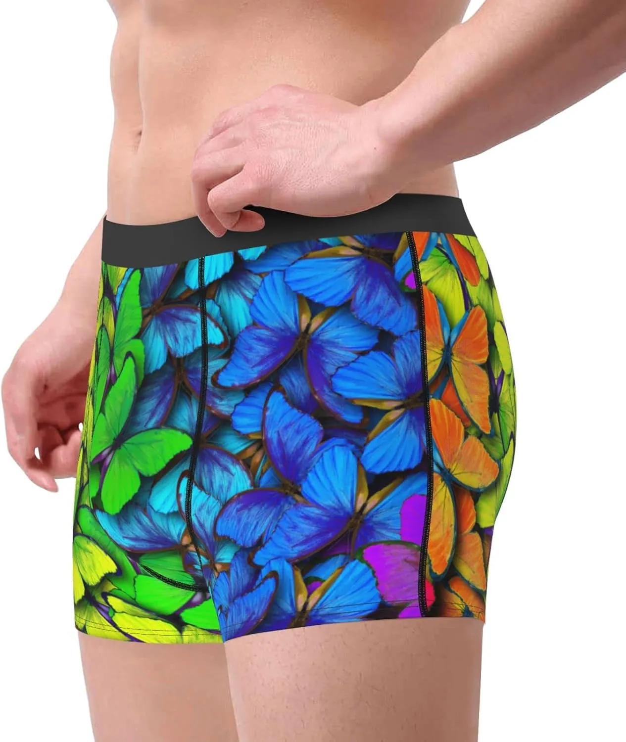 Multicolored Butterflies Print Boxer Briefs For Men Breathable Underwear-