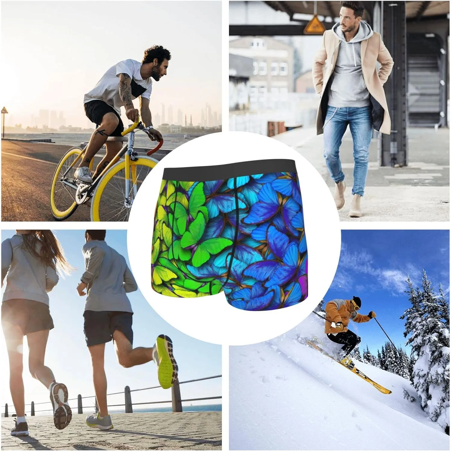 Multicolored Butterflies Print Boxer Briefs For Men Breathable Underwear-