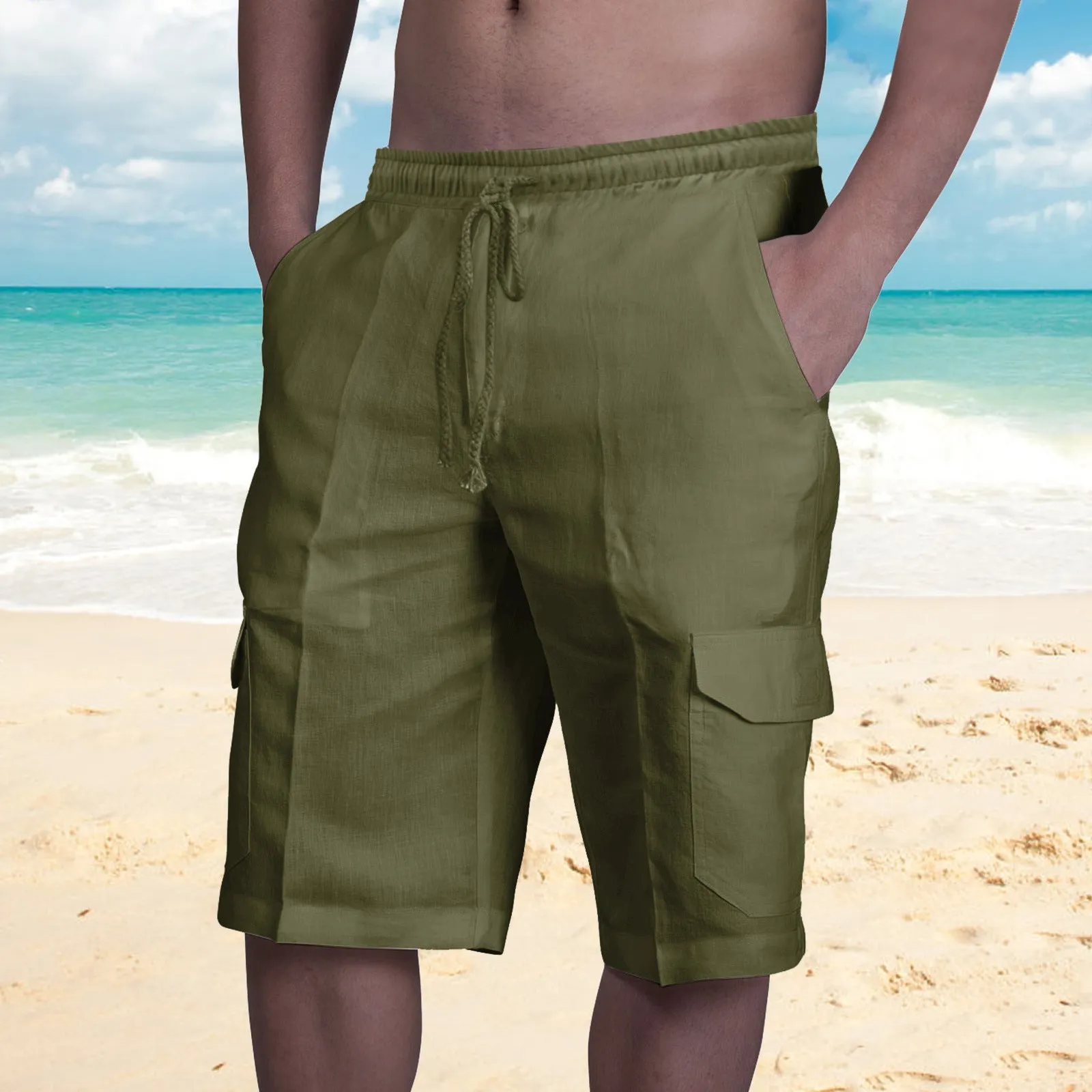 Noah - Men's Multi-Pocket Linen Beach Cargo Shorts