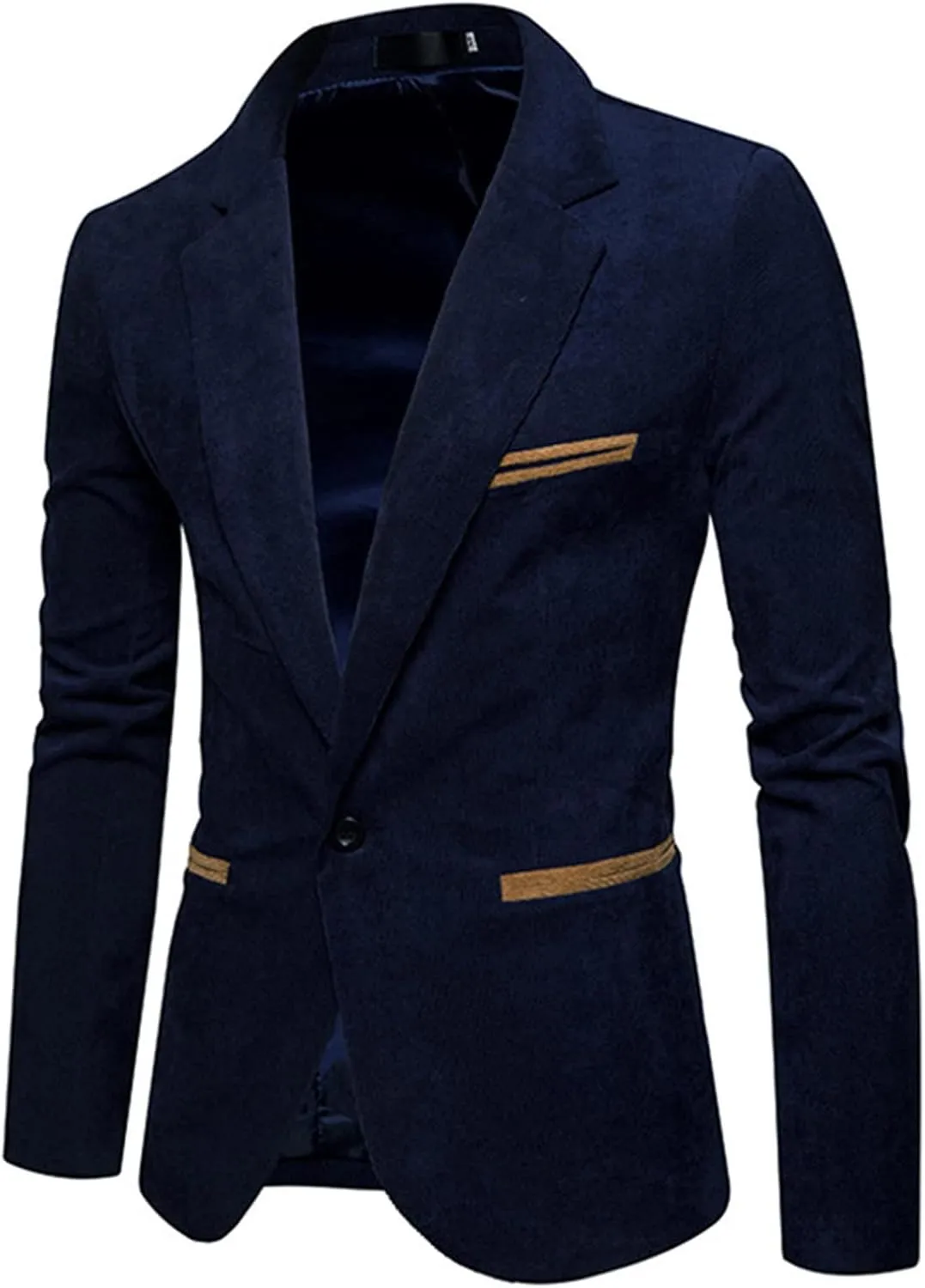 Notch Lapel Corduroy Blazer Jackets for Men Slim Fit One Button Suit Jacket with Pockets Lightweight Sport Coats