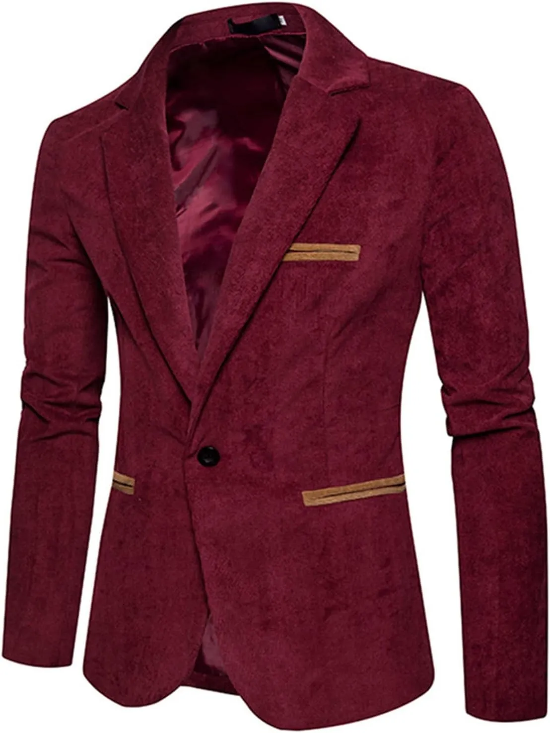 Notch Lapel Corduroy Blazer Jackets for Men Slim Fit One Button Suit Jacket with Pockets Lightweight Sport Coats