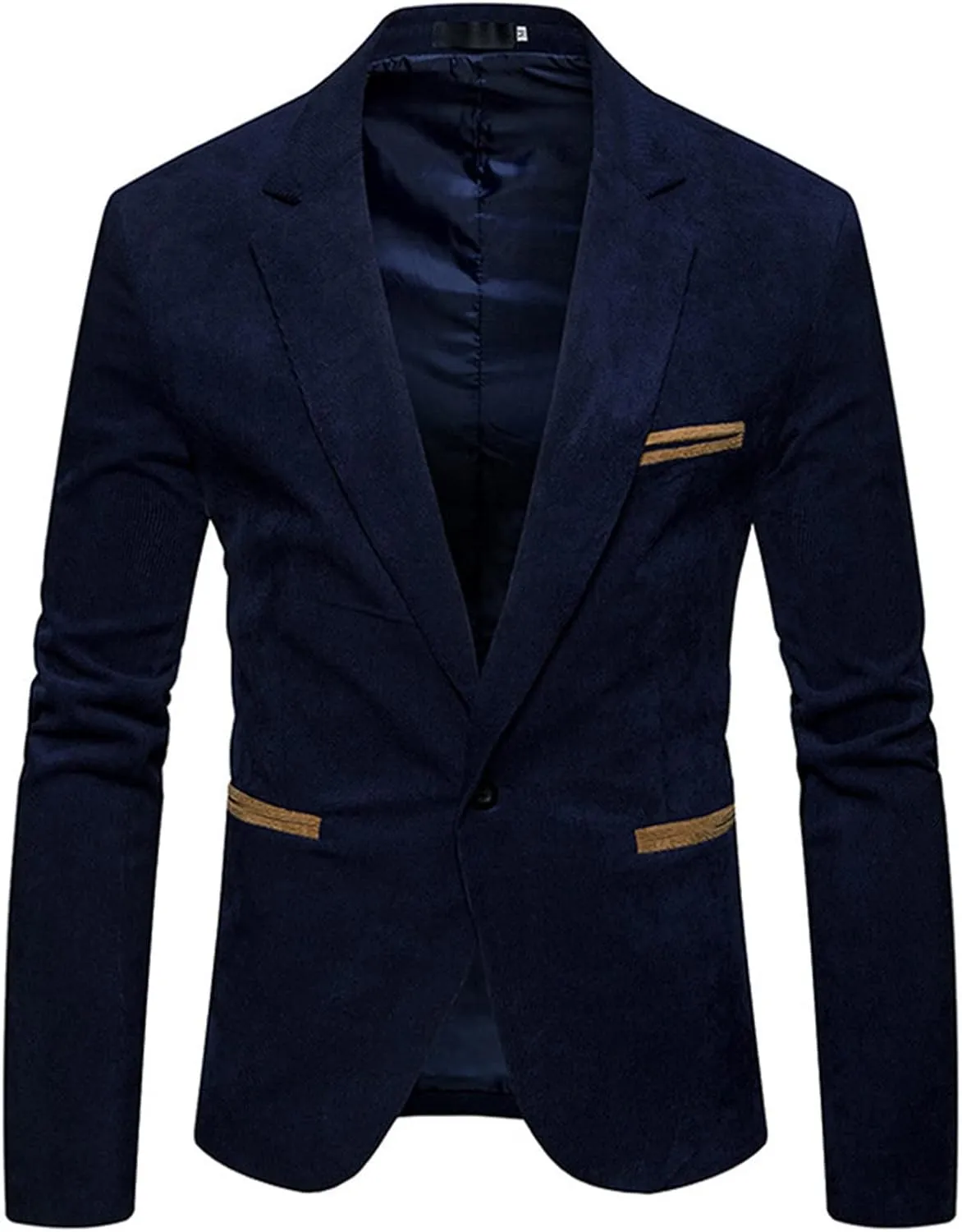 Notch Lapel Corduroy Blazer Jackets for Men Slim Fit One Button Suit Jacket with Pockets Lightweight Sport Coats