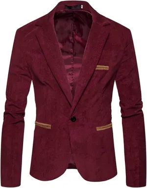 Notch Lapel Corduroy Blazer Jackets for Men Slim Fit One Button Suit Jacket with Pockets Lightweight Sport Coats