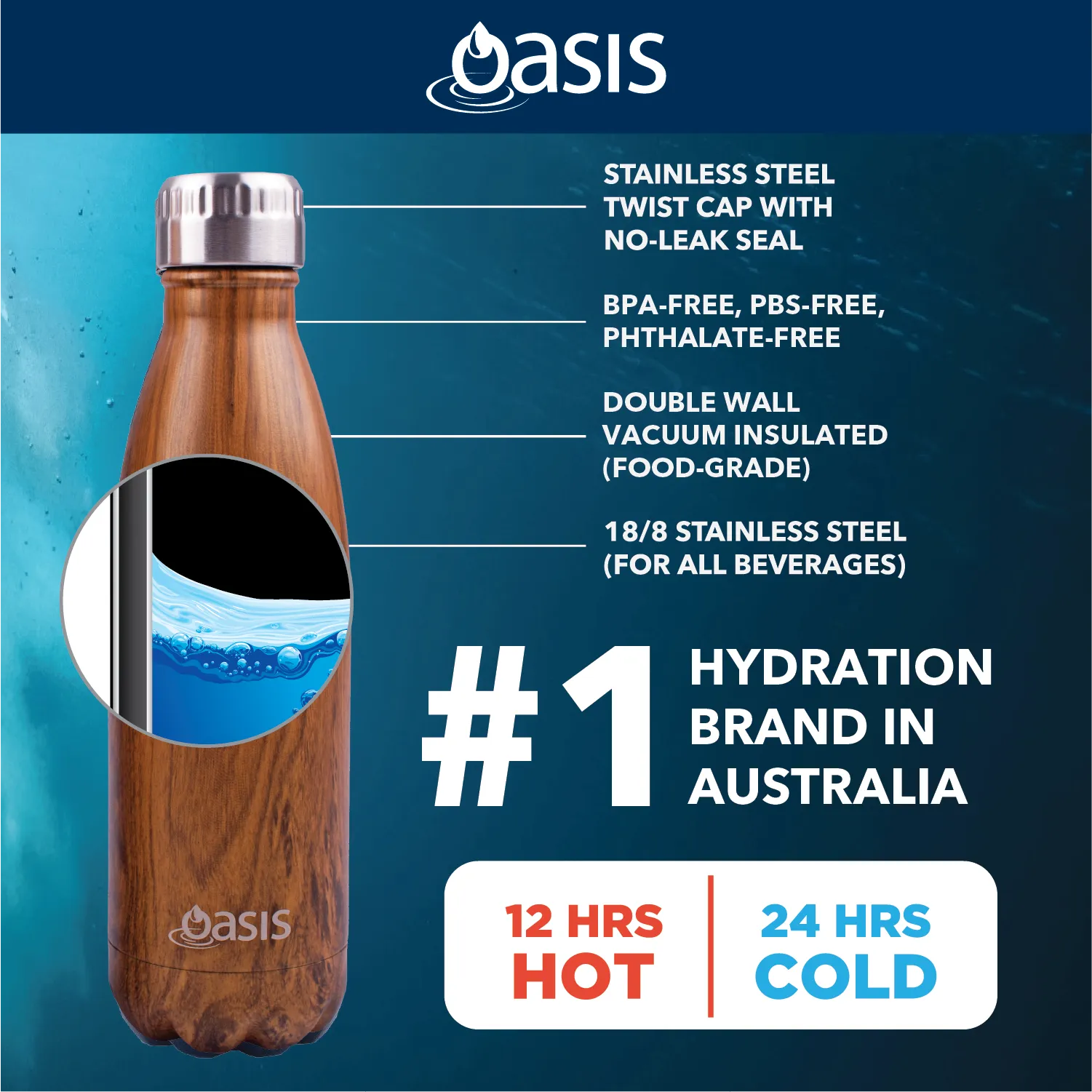 Oasis Stainless Steel Insulated Water Bottle 750ML (Plain)