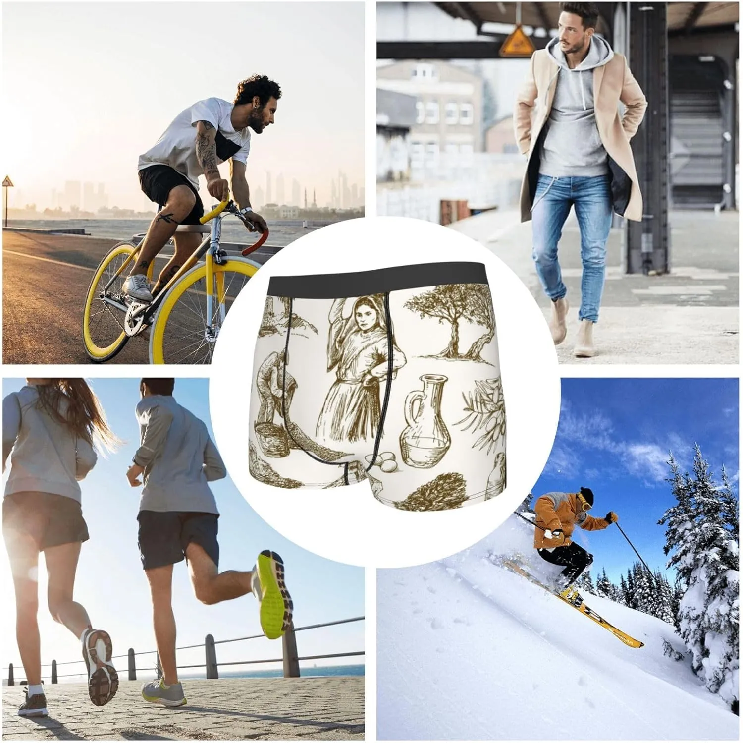 Olive Picking Print Boxer Briefs For Men Breathable Underwear-