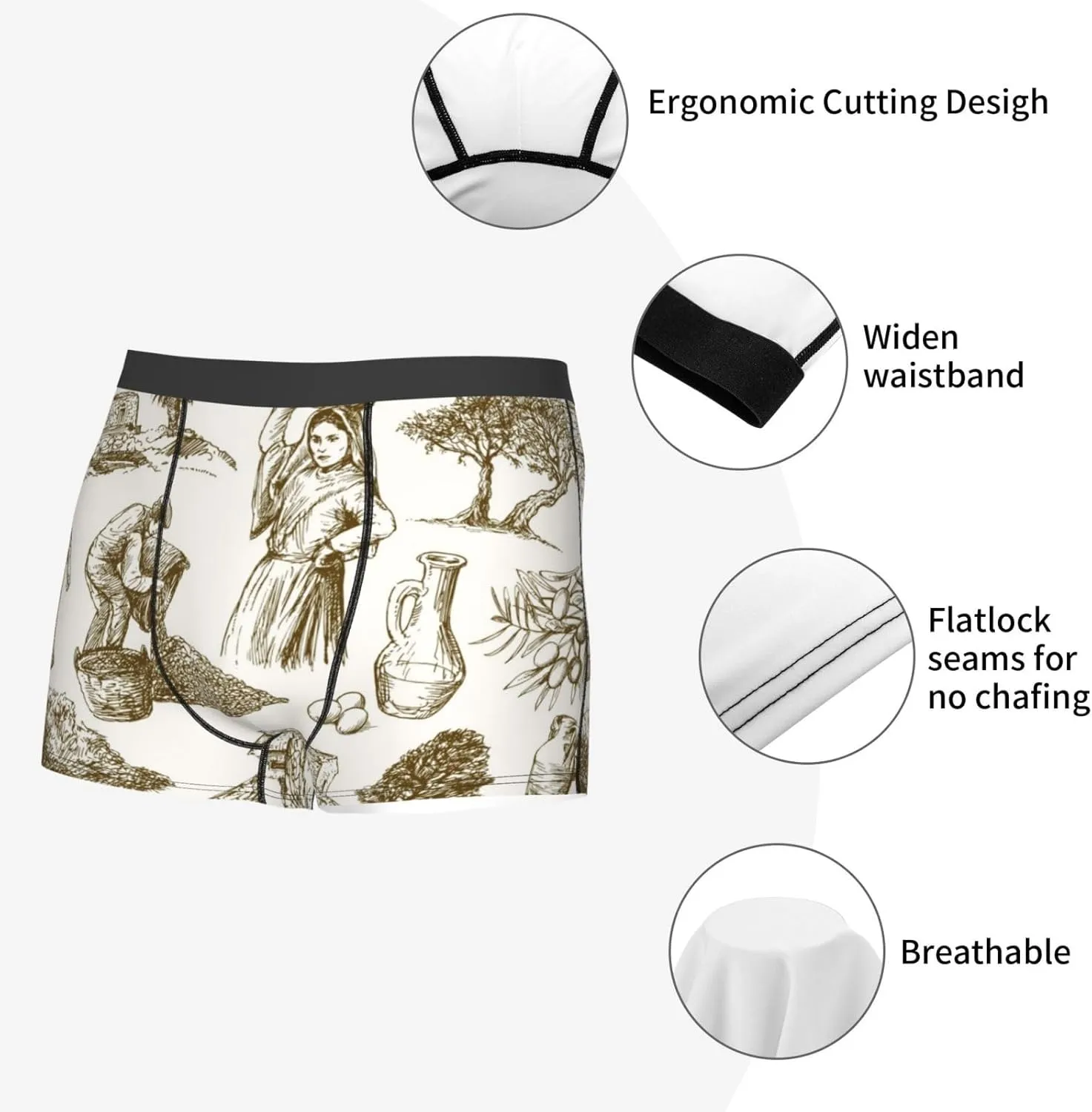 Olive Picking Print Boxer Briefs For Men Breathable Underwear-