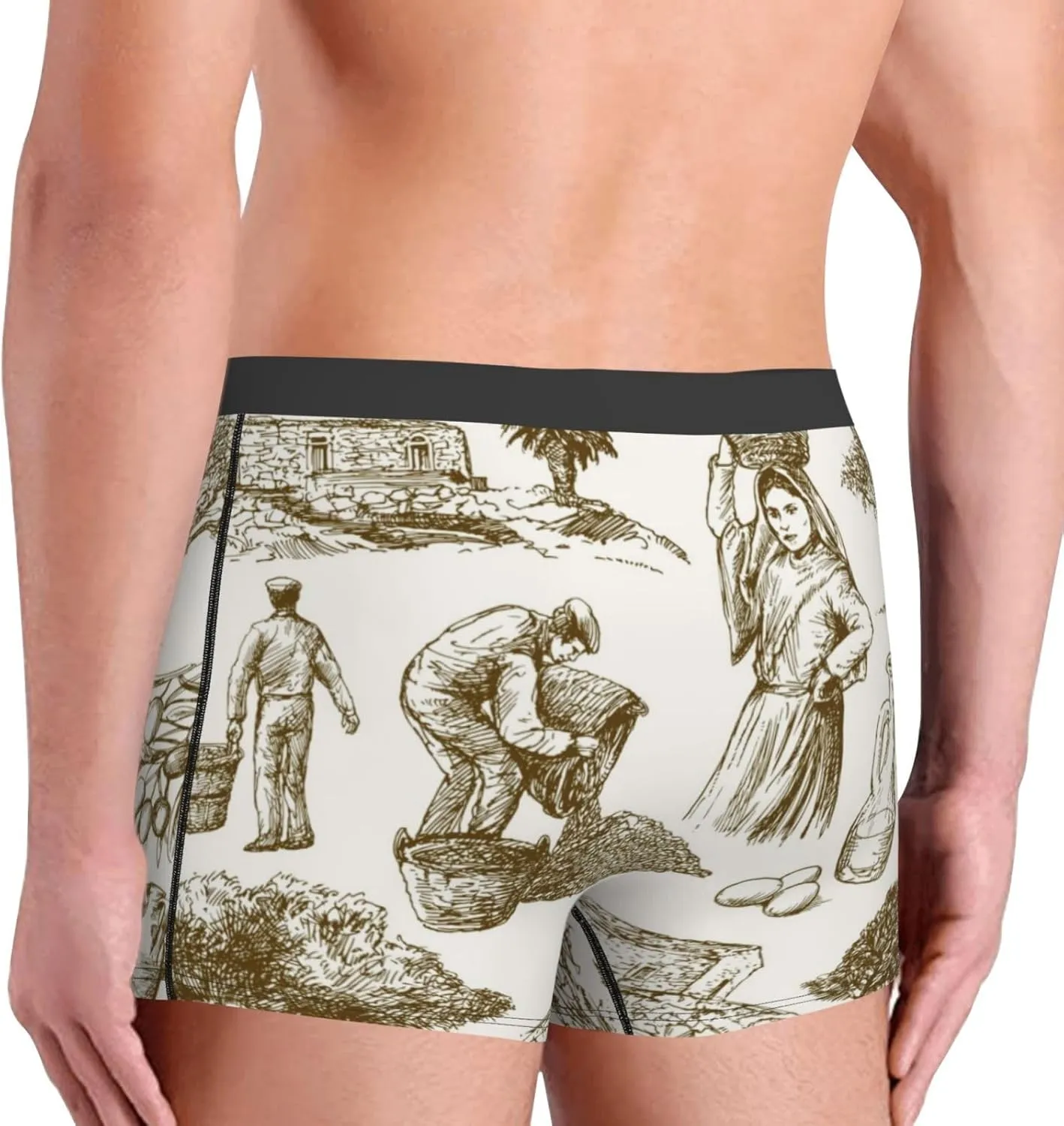 Olive Picking Print Boxer Briefs For Men Breathable Underwear-