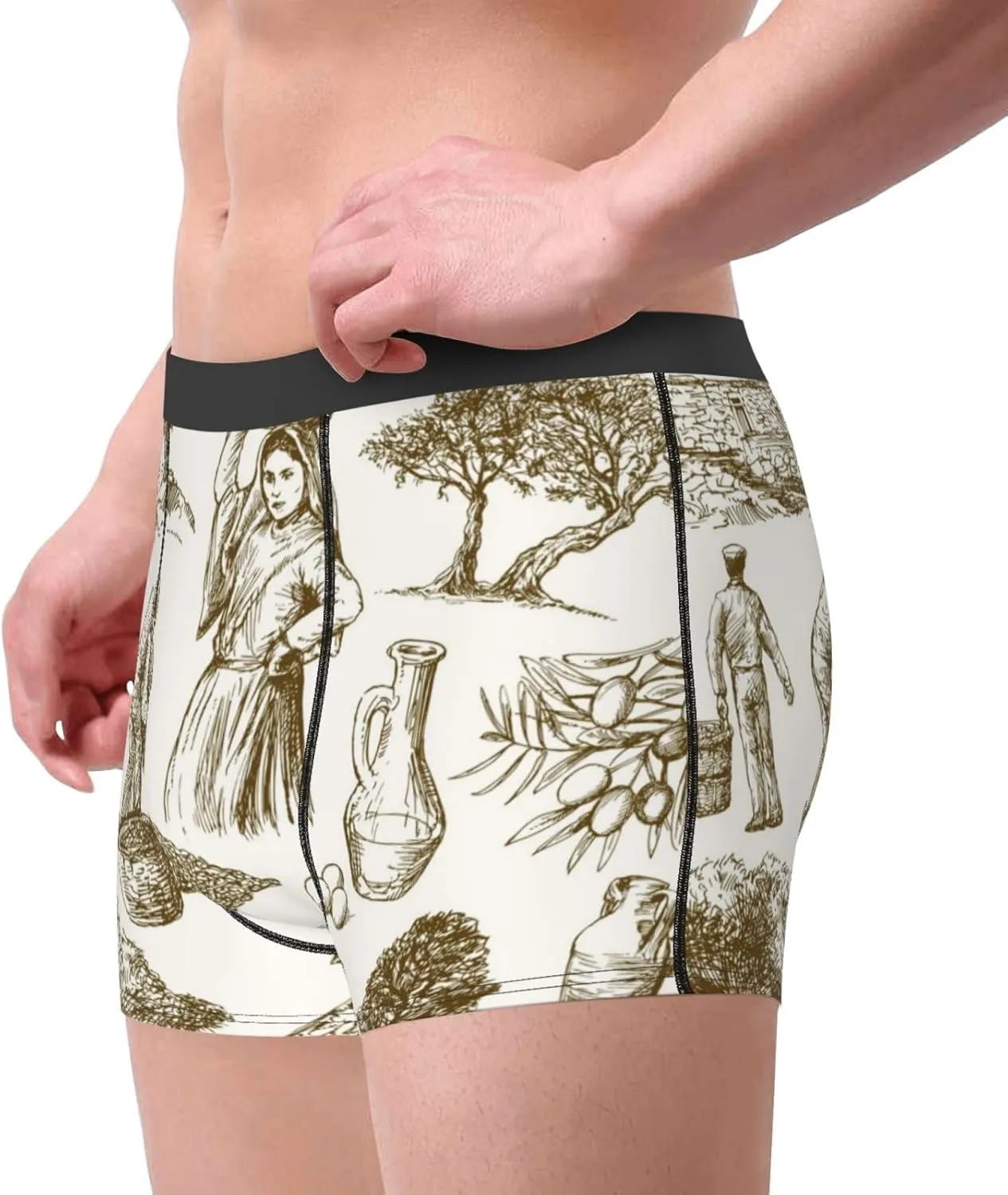 Olive Picking Print Boxer Briefs For Men Breathable Underwear-