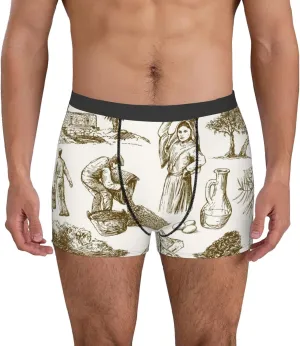 Olive Picking Print Boxer Briefs For Men Breathable Underwear-