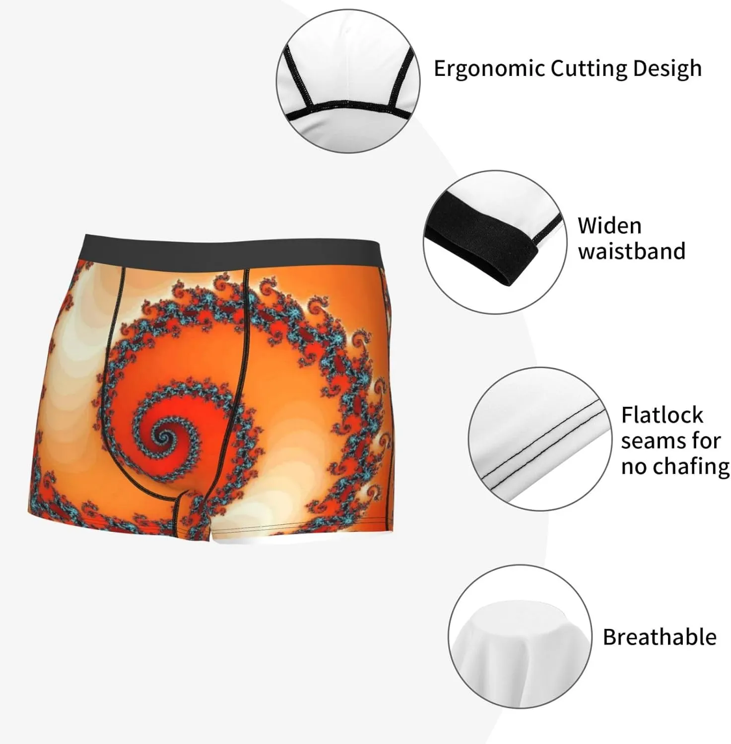 Orange Rotating Print Boxer Briefs For Men Breathable Underwear-