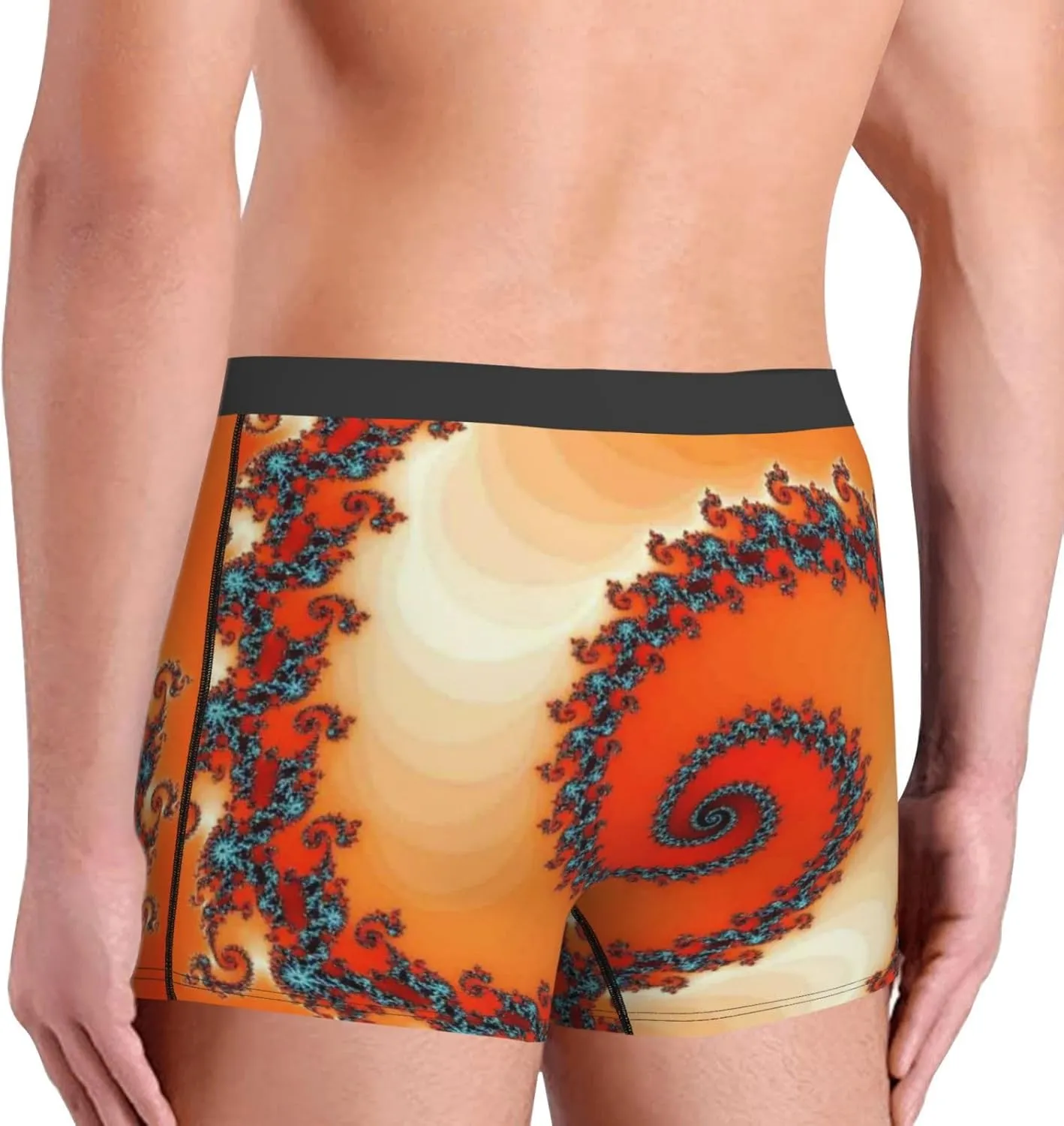 Orange Rotating Print Boxer Briefs For Men Breathable Underwear-