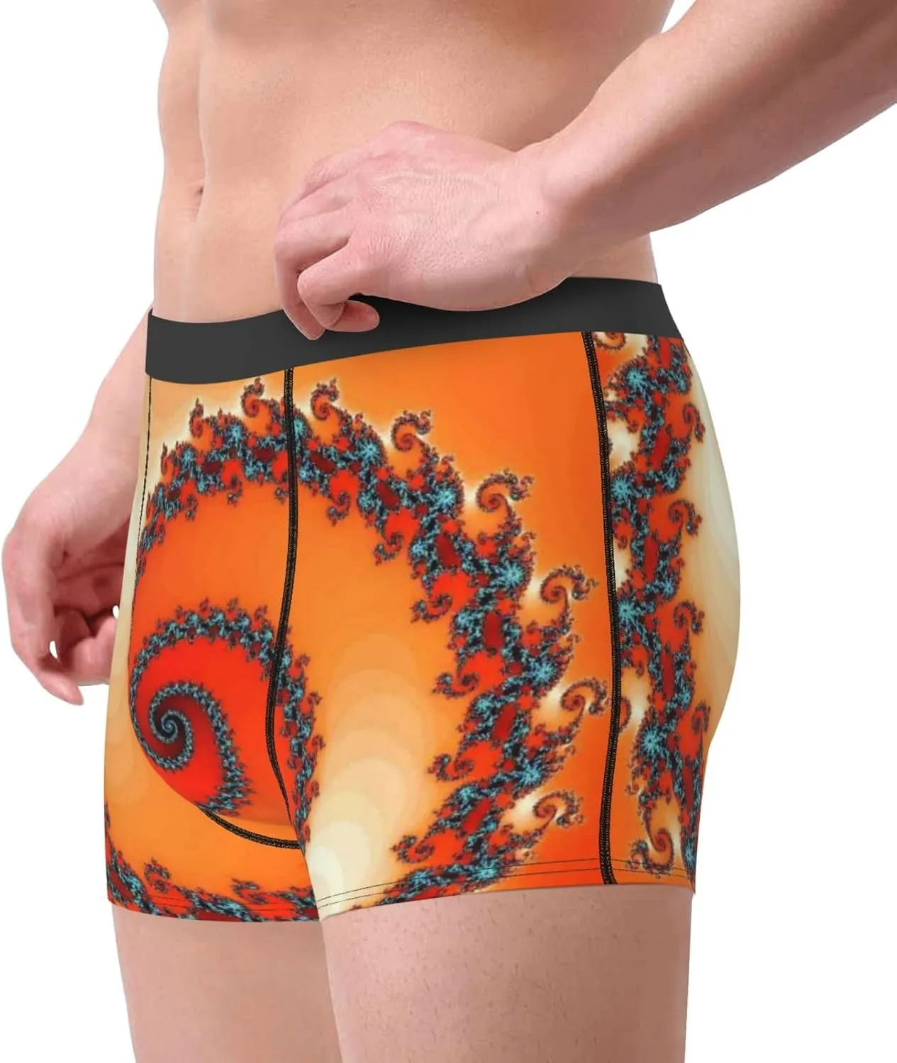 Orange Rotating Print Boxer Briefs For Men Breathable Underwear-