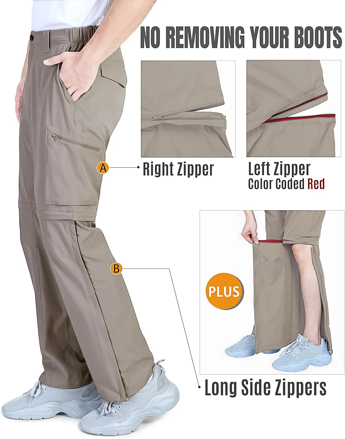 Outdoor Ventures Mens Hiking Pants Lightweight Quick Dry Convertible Pants, Stretch Zip-Off Cargo Pants for Travel Fishing