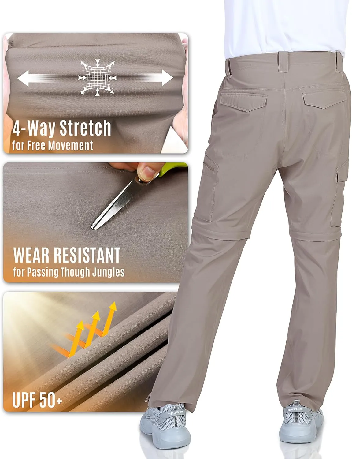 Outdoor Ventures Mens Hiking Pants Lightweight Quick Dry Convertible Pants, Stretch Zip-Off Cargo Pants for Travel Fishing