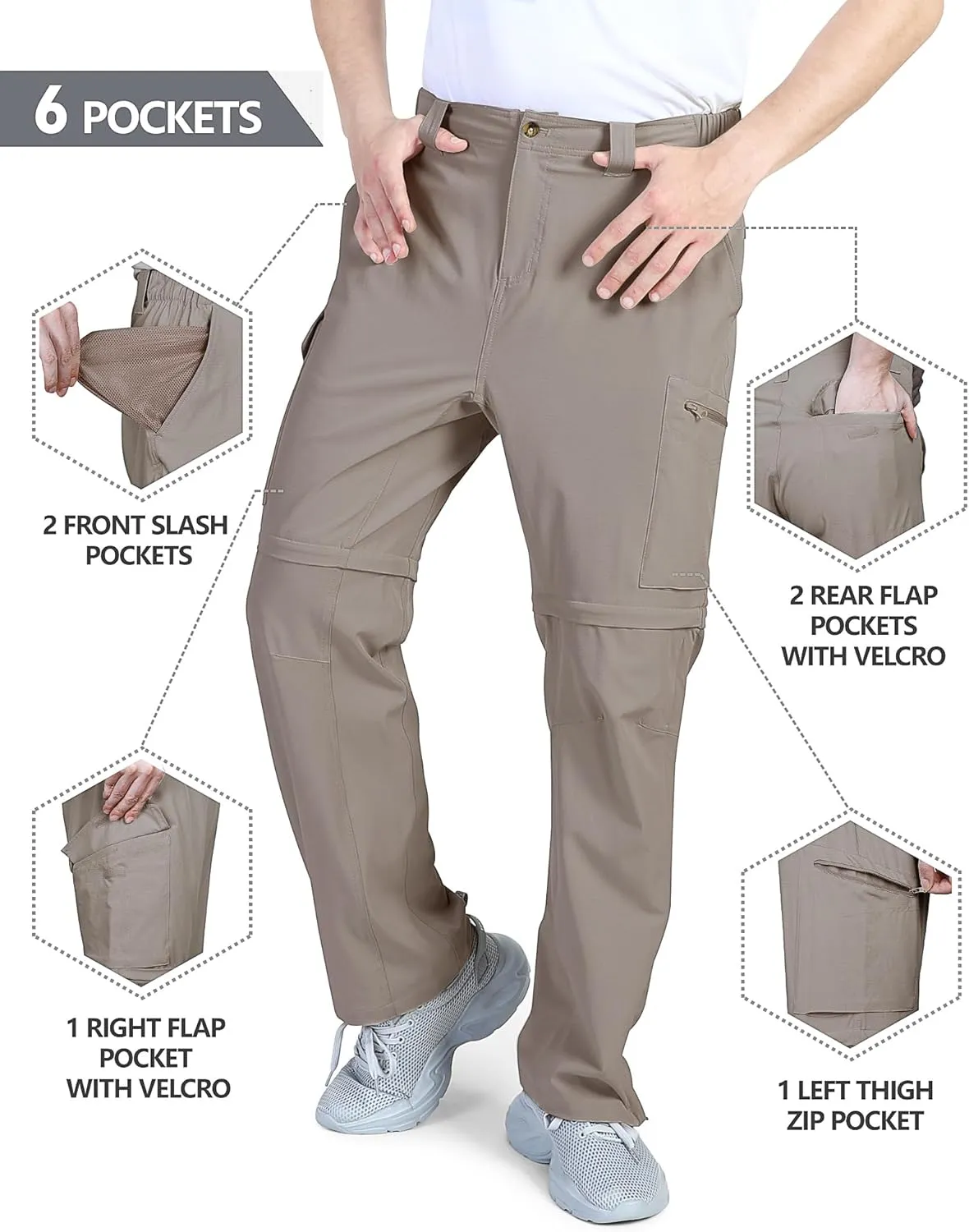 Outdoor Ventures Mens Hiking Pants Lightweight Quick Dry Convertible Pants, Stretch Zip-Off Cargo Pants for Travel Fishing