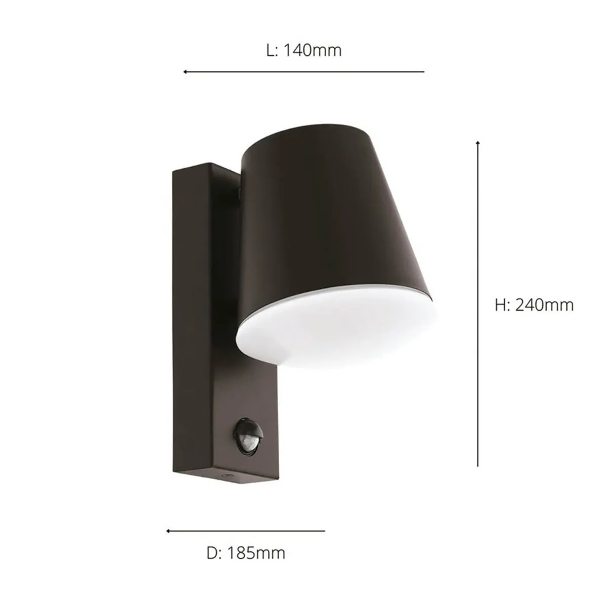 Outdoor Wall Light With PIR Sensor Black Modern Conical-Shaped Shade Patio