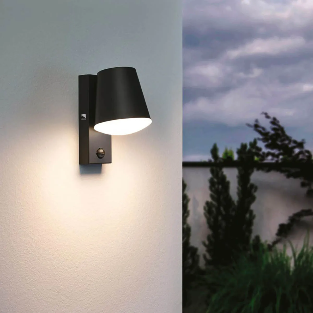 Outdoor Wall Light With PIR Sensor Black Modern Conical-Shaped Shade Patio