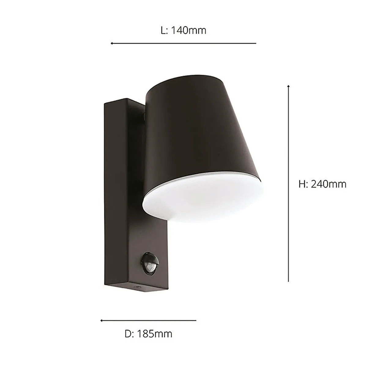 Outdoor Wall Light With PIR Sensor Black Modern Conical-Shaped Shade Patio