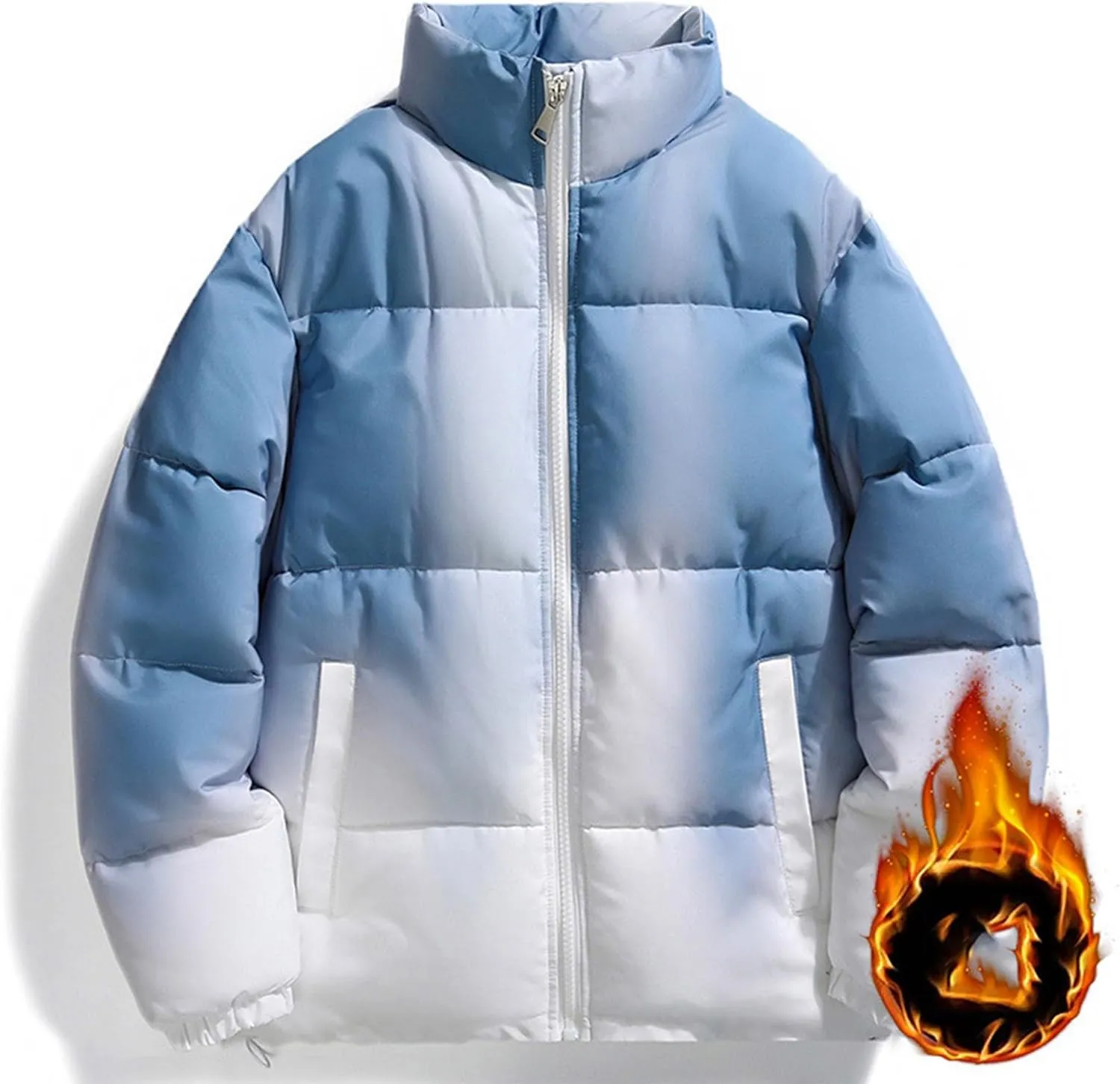 Oversized down Jacket Men Gradient Print Puffer Jacket Thickened Winter down Coats Stand Collar Warm Bubble Outwear