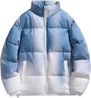 Oversized down Jacket Men Gradient Print Puffer Jacket Thickened Winter down Coats Stand Collar Warm Bubble Outwear