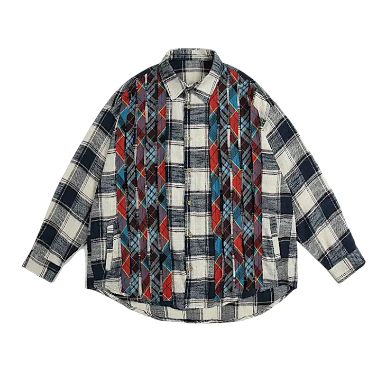 Oversized fit plaid shirt with contrast plaid strips