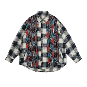 Oversized fit plaid shirt with contrast plaid strips