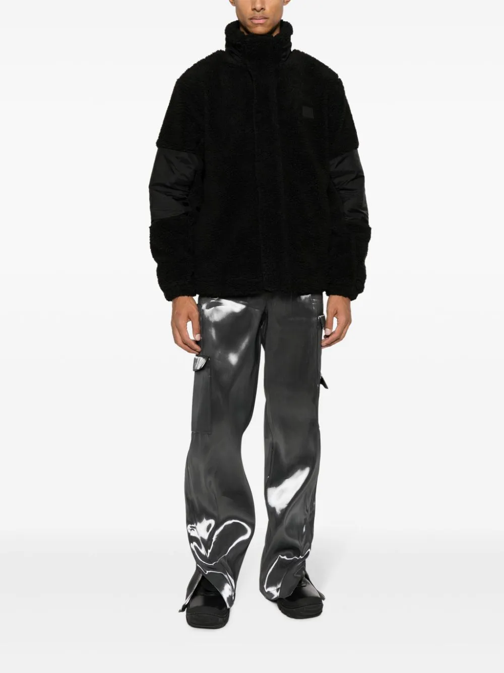 panelled fleece-texture jacket
