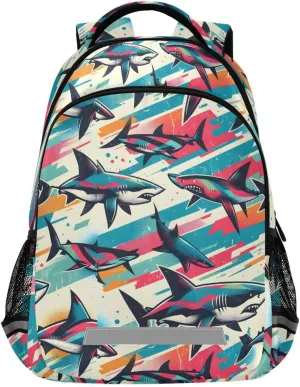 panksolu Doodle Sharks Fish Backpacks Lightweight Laptop Backpack School Book Bag Travel Hiking Daypack for boys girl Kids