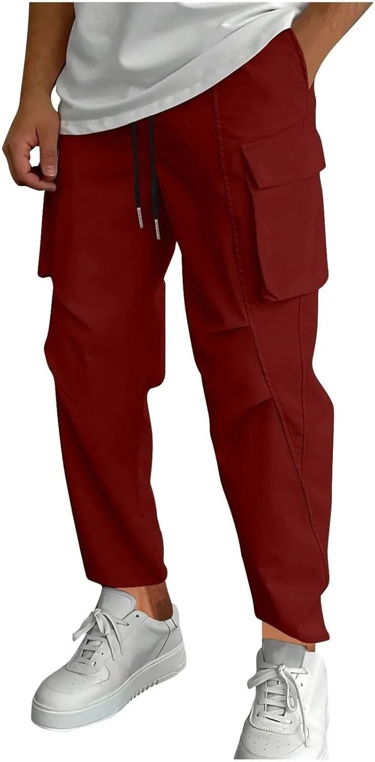 Pants for Men Chino Pants for Men Relaxed Fit Fleece Lined Jeans Mens Fleece Lined Pants Men's Cargo Pants Big and Tall Wrinkle Mens Pants Casual Hiking Pants for Men with Cargo Pockets B-red