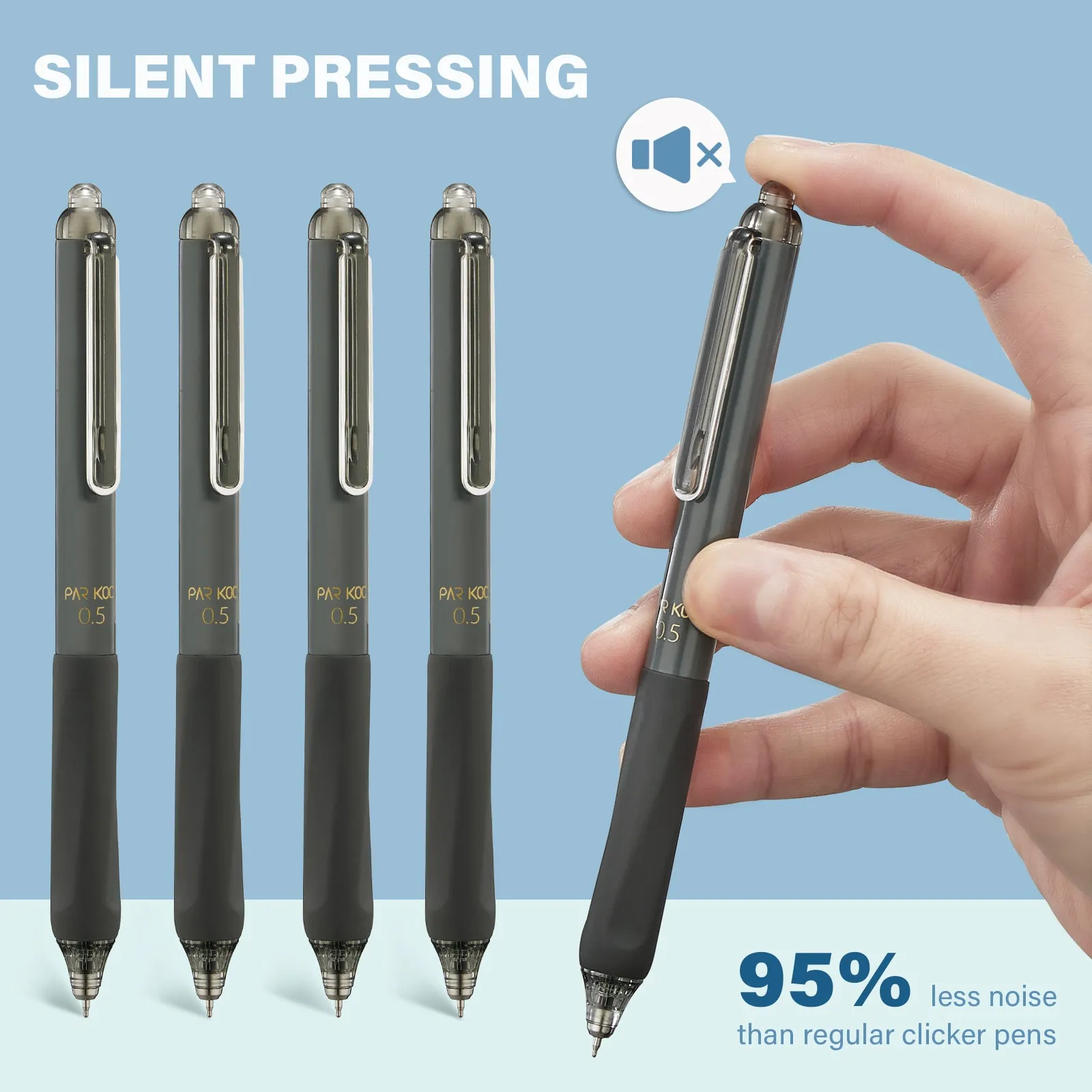 ParKoo Gel Pens Quick Dry Ink Pens Fine Point 0.5mm Retractable Rolling Ball Black Ink Pen Click Silent Pens Set for Journaling Notetaking Drawing Sketching Smooth Writing Non Bleed 12pcs (Black)