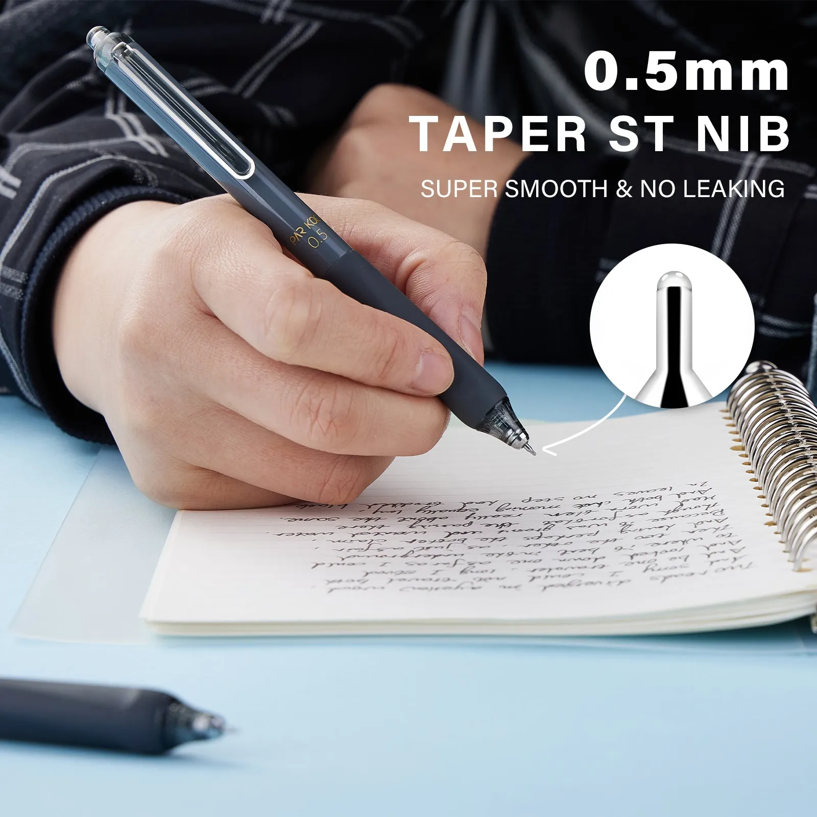 ParKoo Gel Pens Quick Dry Ink Pens Fine Point 0.5mm Retractable Rolling Ball Black Ink Pen Click Silent Pens Set for Journaling Notetaking Drawing Sketching Smooth Writing Non Bleed 12pcs (Black)