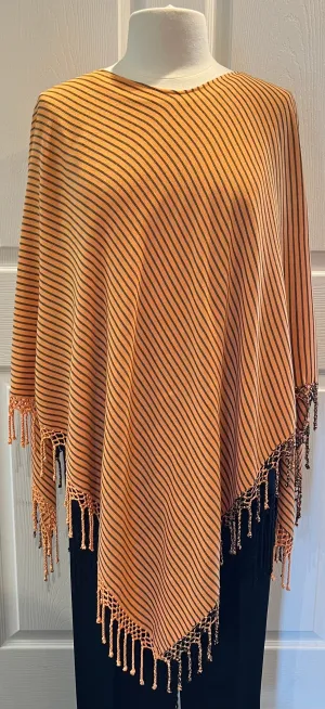 Peach Striped Fringed Poncho
