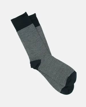 Pencil Stripe Wool Socks - Bottle Green/Ecru