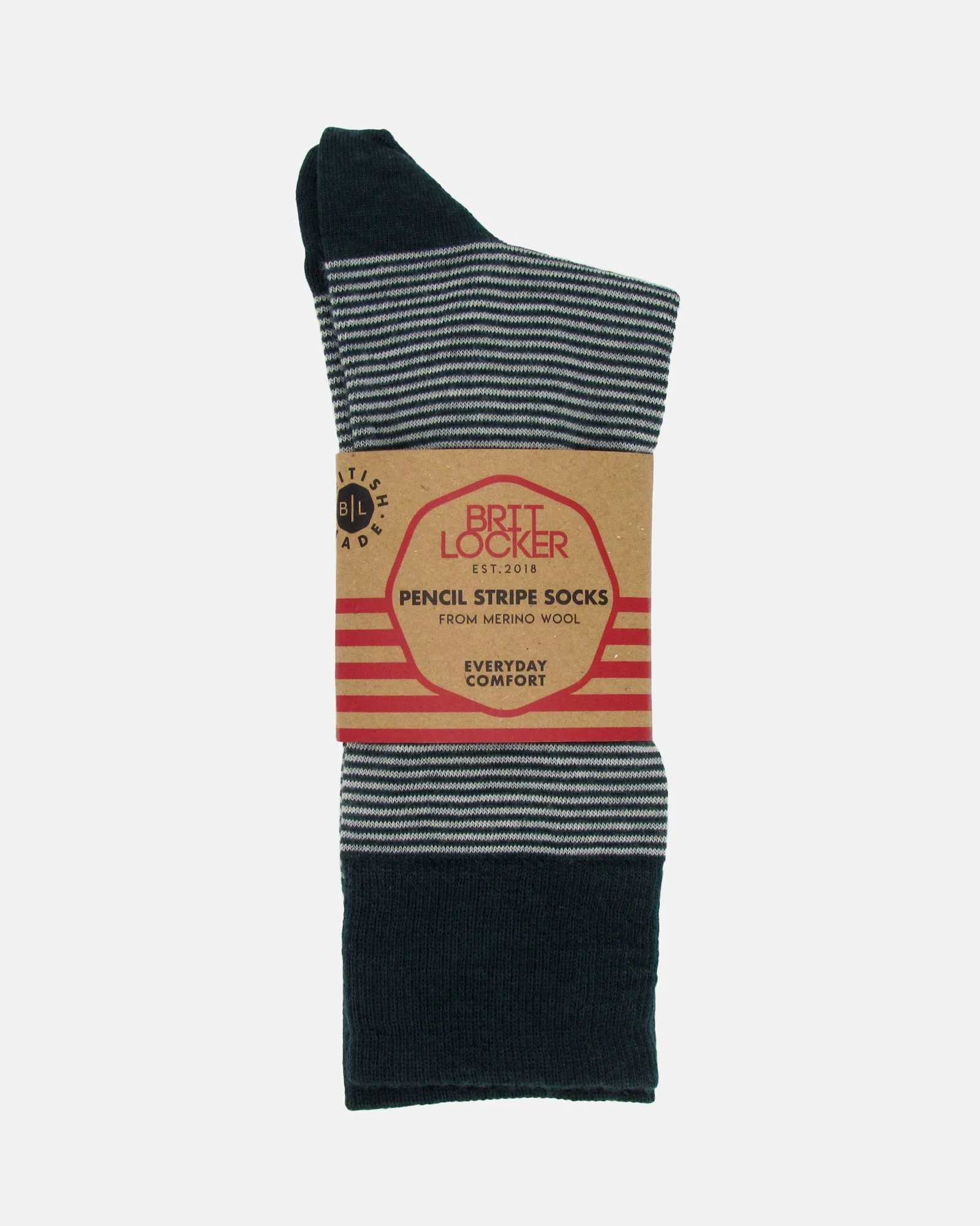 Pencil Stripe Wool Socks - Bottle Green/Ecru