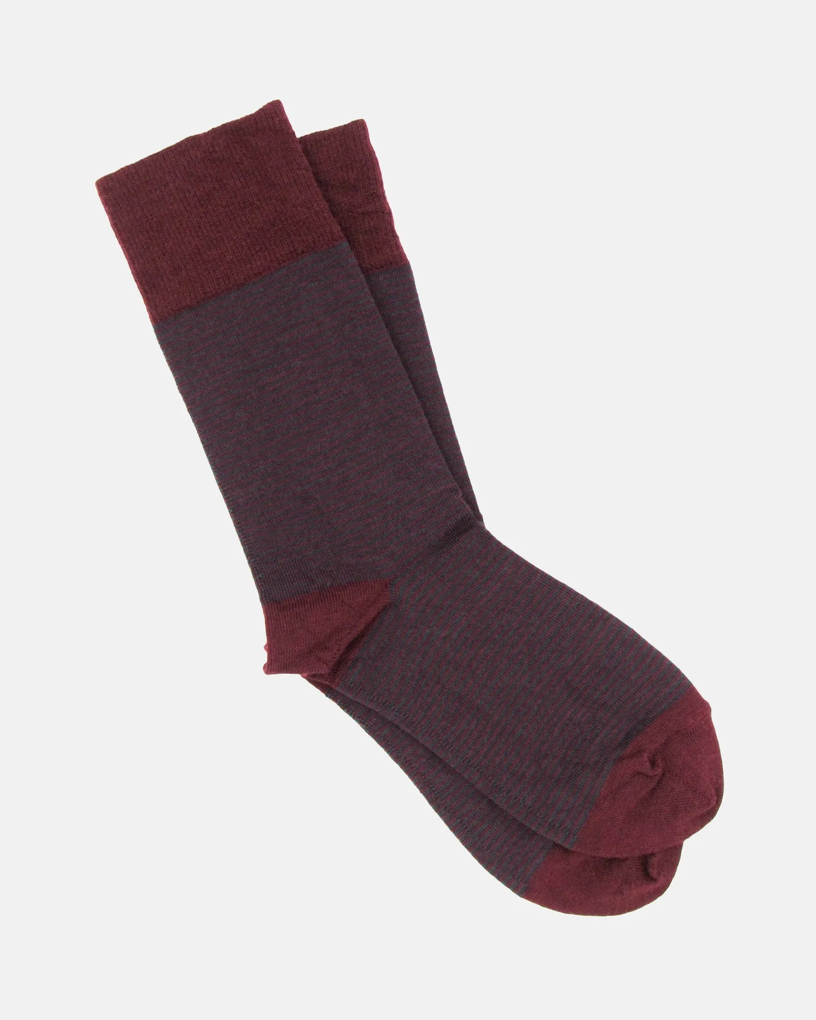 Pencil Stripe Wool Socks - Burgundy/Bottle Green