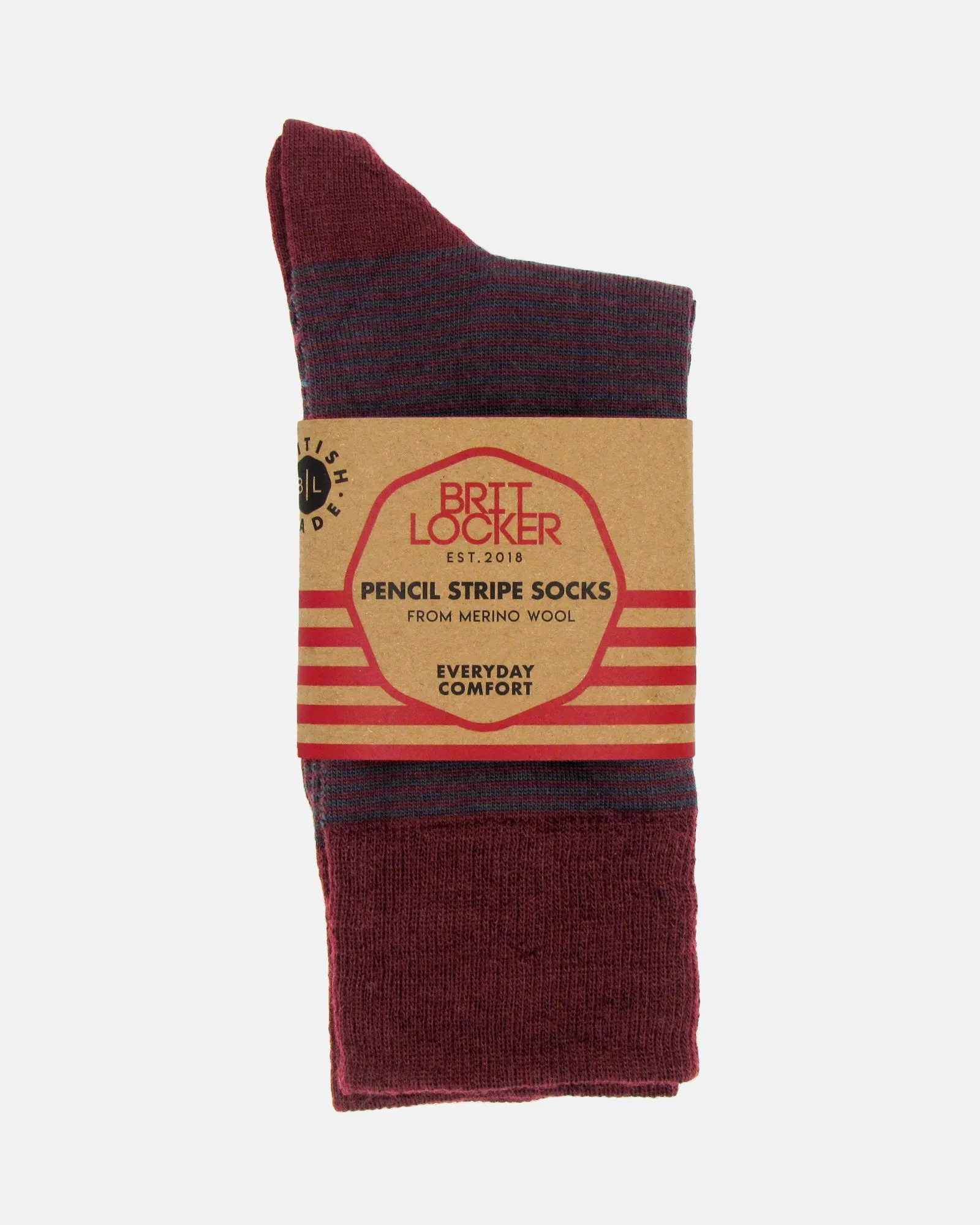 Pencil Stripe Wool Socks - Burgundy/Bottle Green