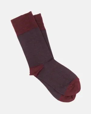 Pencil Stripe Wool Socks - Burgundy/Bottle Green