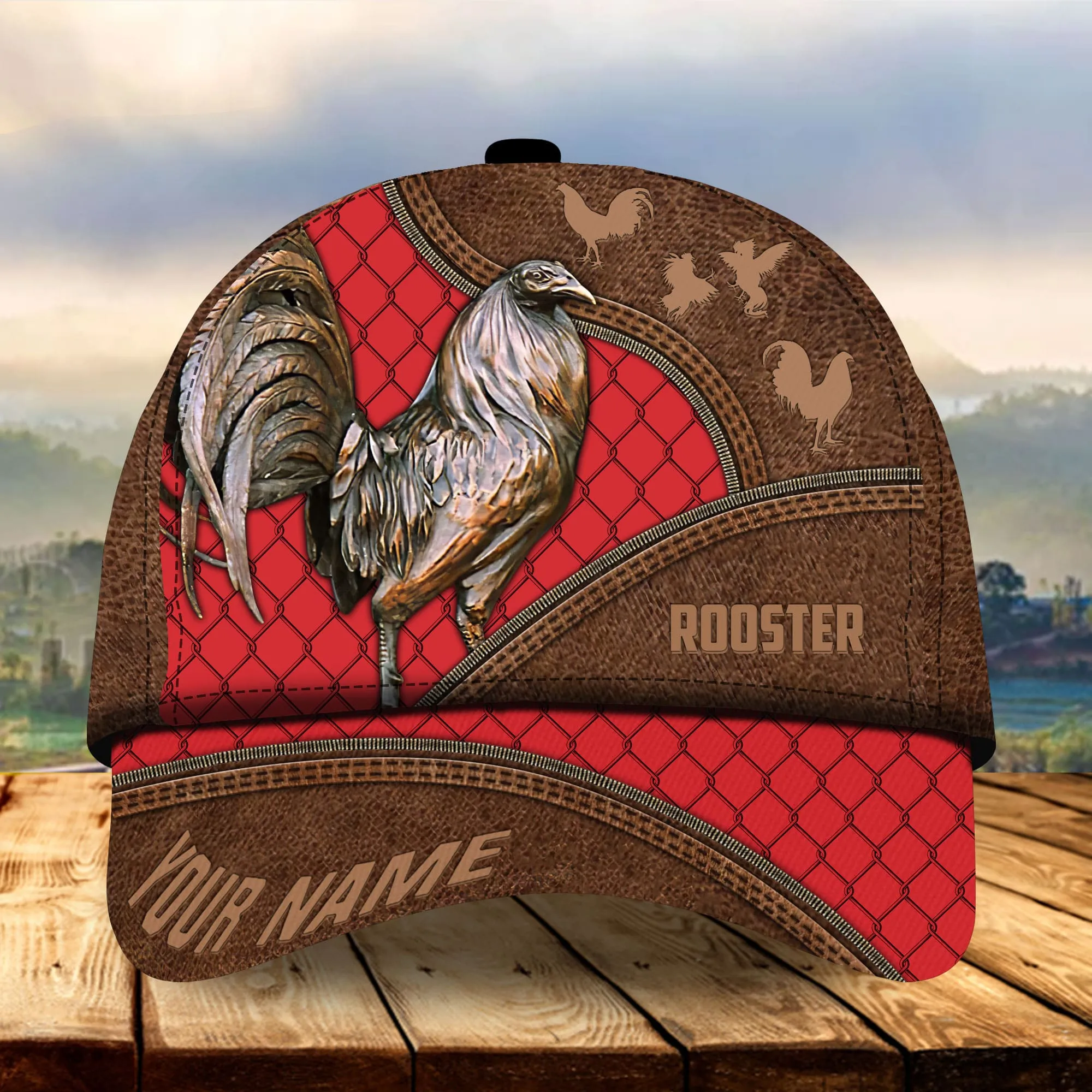 Personalized The Best Rooster Cap Hat With Leather Pattern, Rooster Hats For Chicken Lovers Multicolor