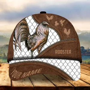 Personalized The Best Rooster Cap Hat With Leather Pattern, Rooster Hats For Chicken Lovers Multicolor