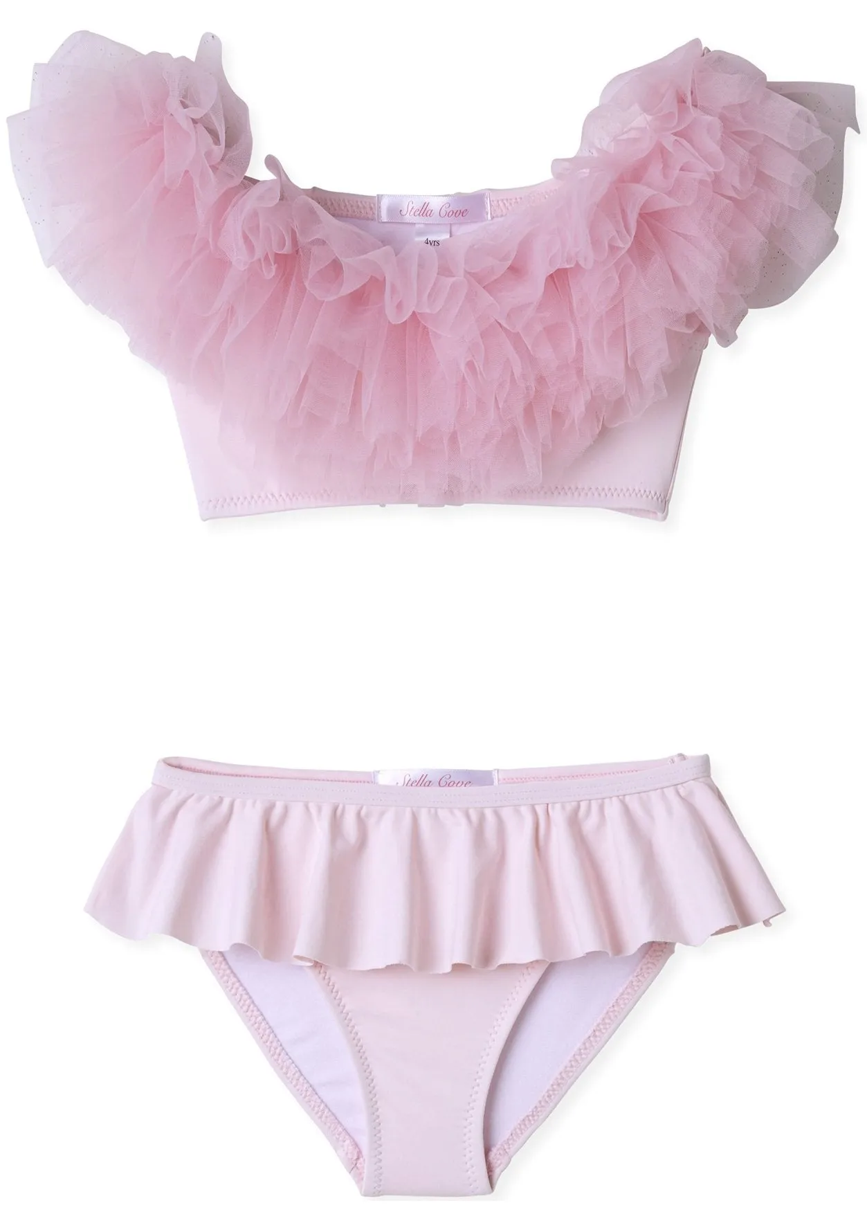 Pink Draped Bikini with Tulle