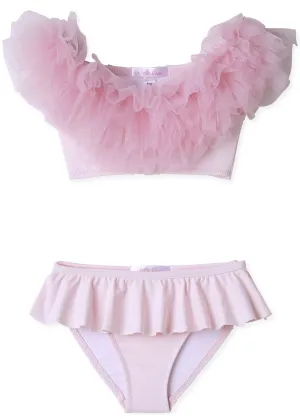 Pink Draped Bikini with Tulle