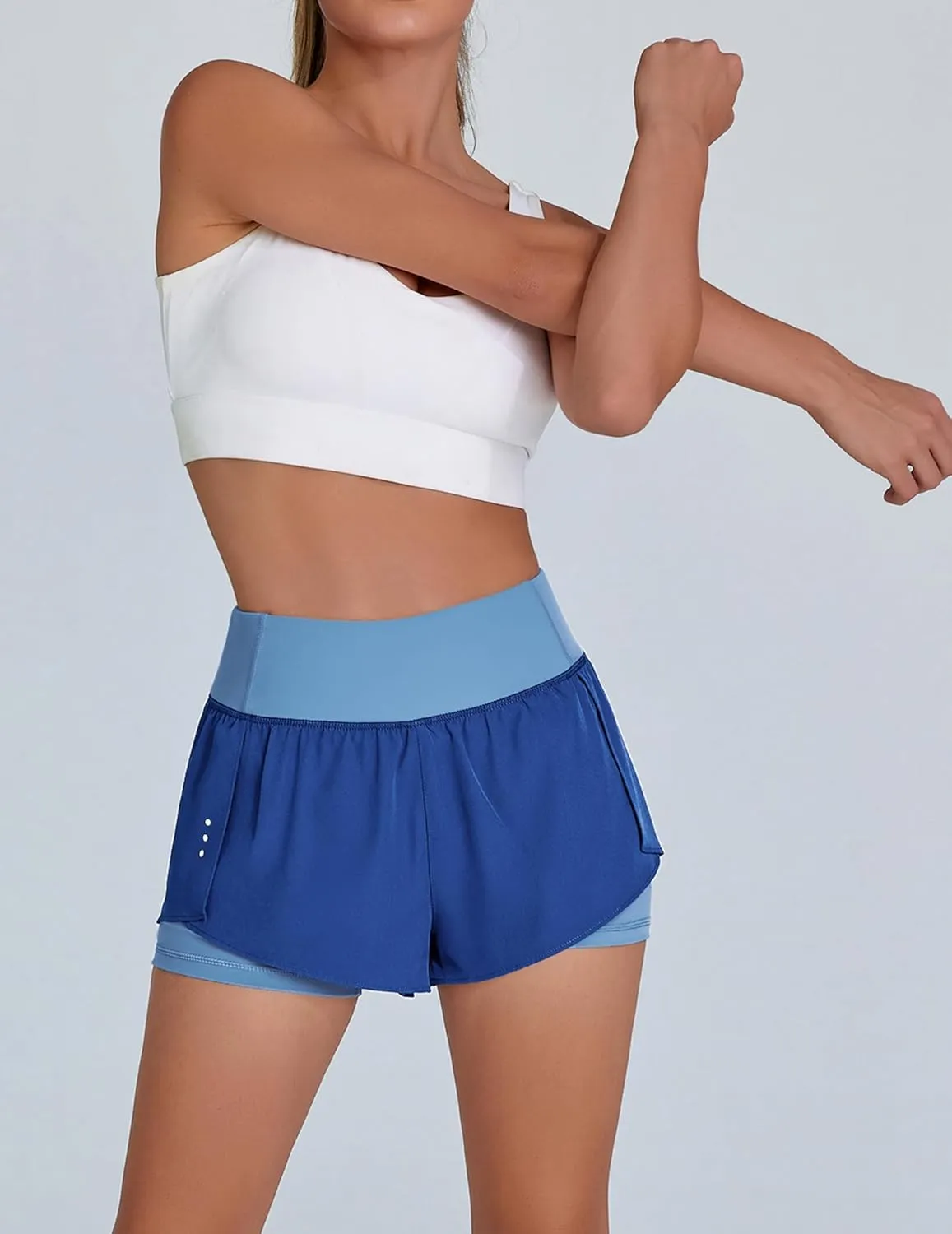 PINSPARK 2 in 1 Athletic Shorts for Women Biker Underneath Running Shorts High Waisted Gym Workout Short with Side Pockets