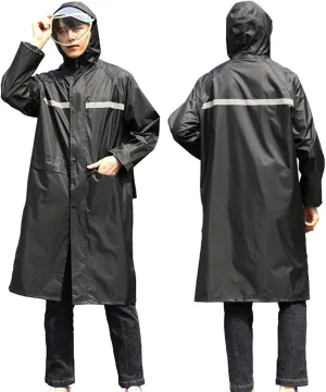 Pissente Long Raincoat Water proof Hooded Windbreaker Lightweight Reflective Raincoat for Men Women Adults