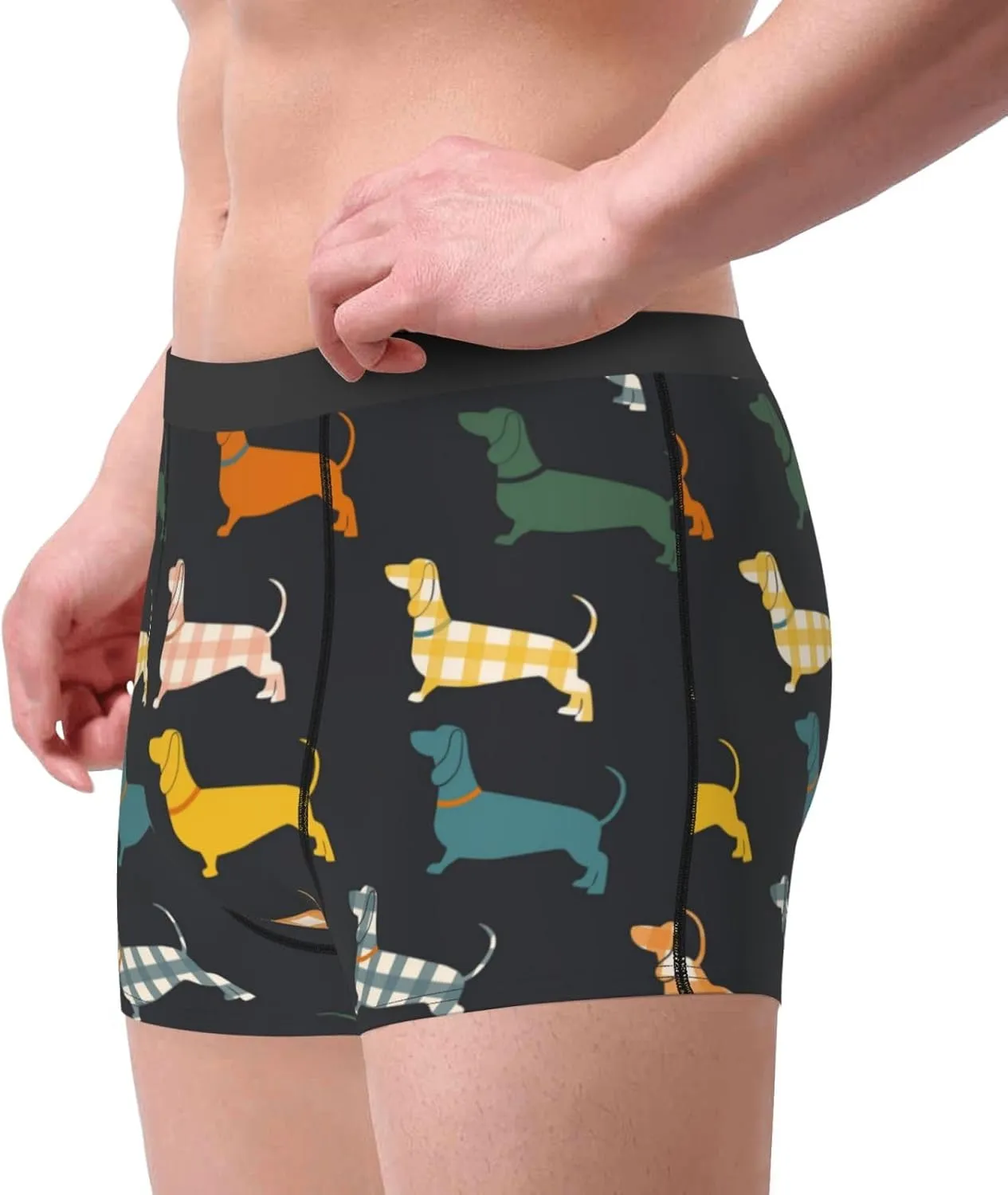 Plaid Dachshund Print Boxer Briefs For Men Breathable Underwear-