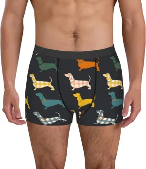 Plaid Dachshund Print Boxer Briefs For Men Breathable Underwear-