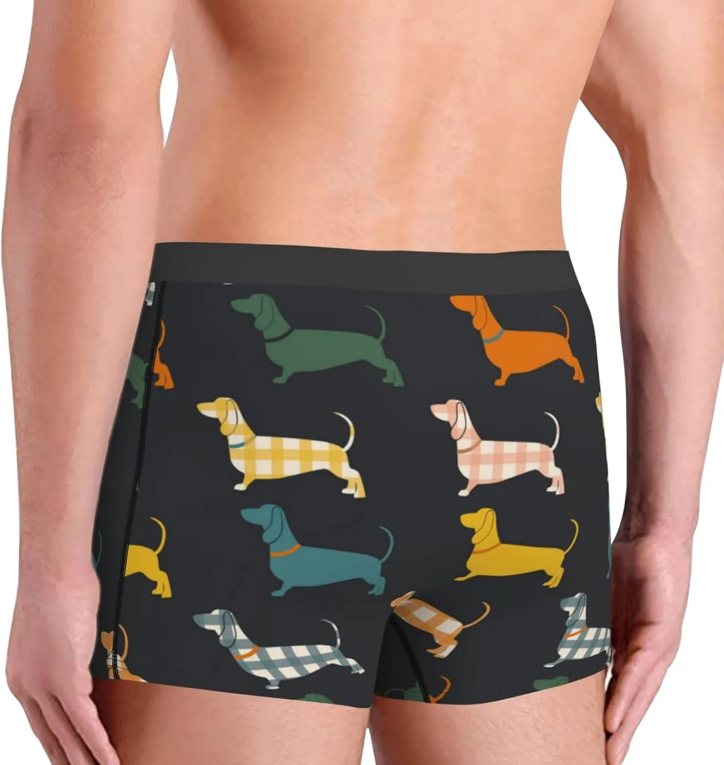 Plaid Dachshund Print Boxer Briefs For Men Breathable Underwear-