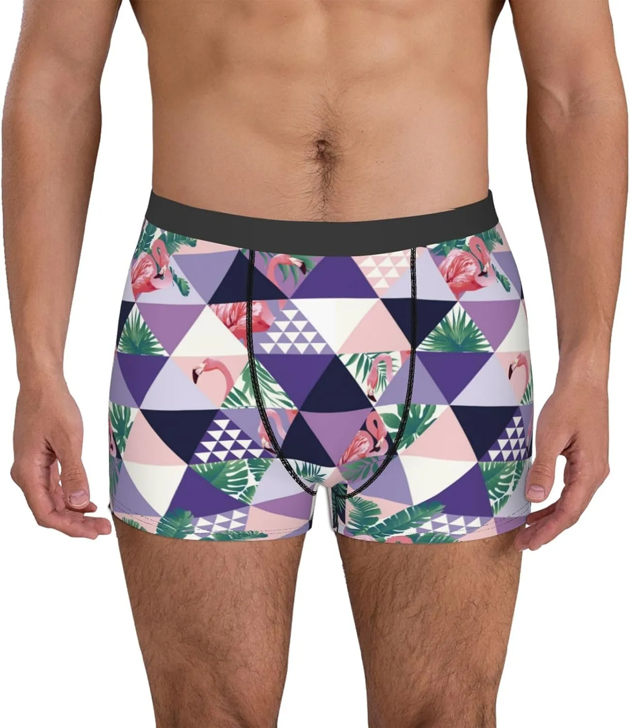 Plaid Flamingo Print Boxer Briefs For Men Breathable Underwear-