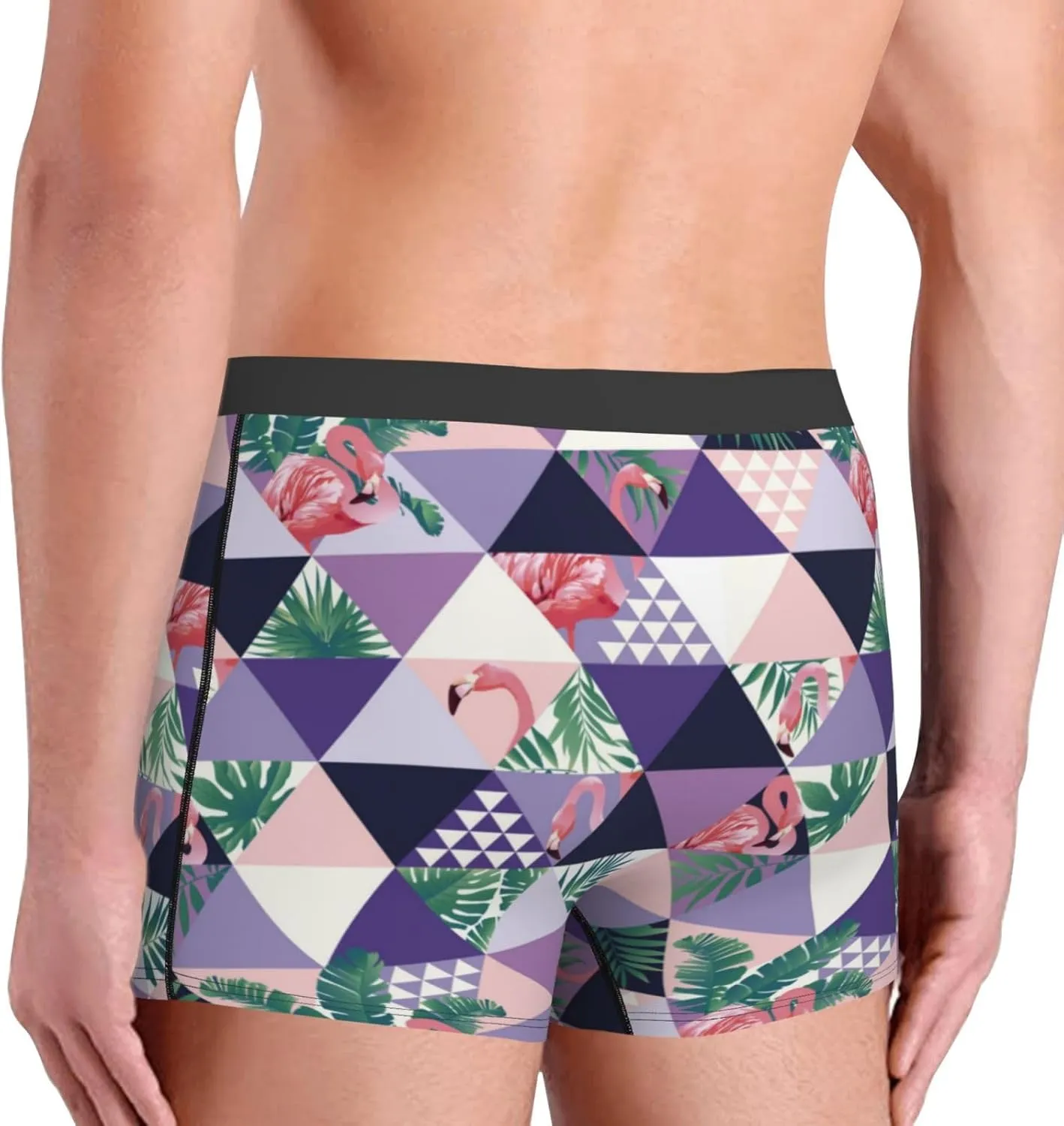 Plaid Flamingo Print Boxer Briefs For Men Breathable Underwear-